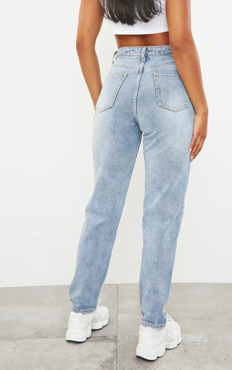 PRETTYLITTLETHING Light Blue Wash Open Knee Ripped Hem Mom Jeans sold by Pretty Little Thing product image thumbnail 3