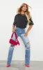 PRETTYLITTLETHING Mid Blue Wash Ripped Long Leg Straight Jeans sold by Pretty Little Thing