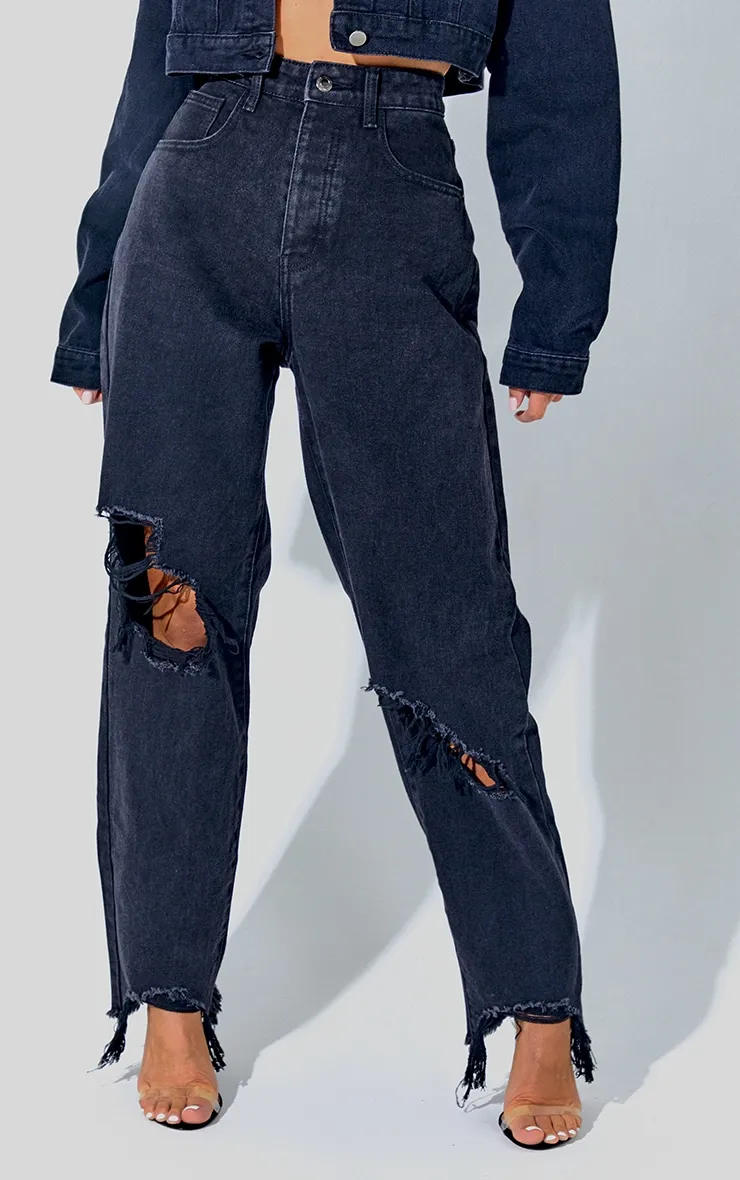 PRETTYLITTLETHING Washed Black Extreme Ripped Hem Boyfriend Jeans sold by Pretty Little Thing product image thumbnail 2