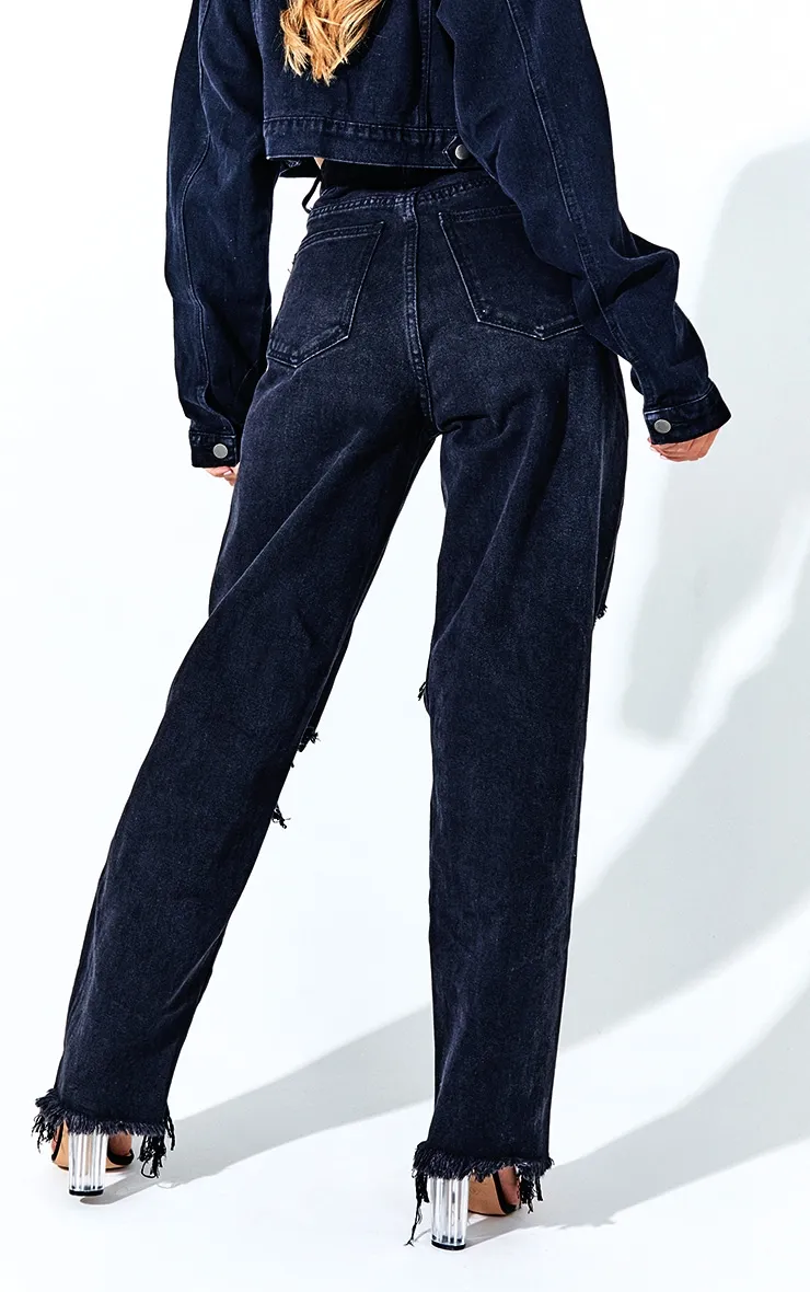 PRETTYLITTLETHING Washed Black Extreme Ripped Hem Boyfriend Jeans sold by Pretty Little Thing product image thumbnail 3