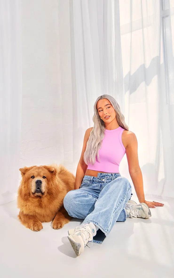 Light Blue Wash Asymmetric Waistband Baggy Low Rise Thigh Split Boyfriend Jeans sold by Pretty Little Thing product image thumbnail 4