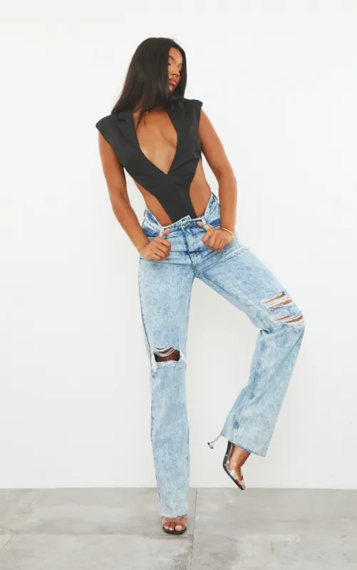 PRETTYLITTLETHING Acid Wash Ripped Long Leg Straight Jeans sold by Pretty Little Thing