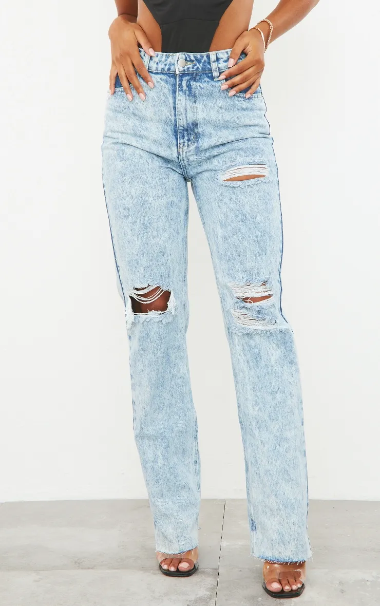 PRETTYLITTLETHING Acid Wash Ripped Long Leg Straight Jeans sold by Pretty Little Thing product image thumbnail 2