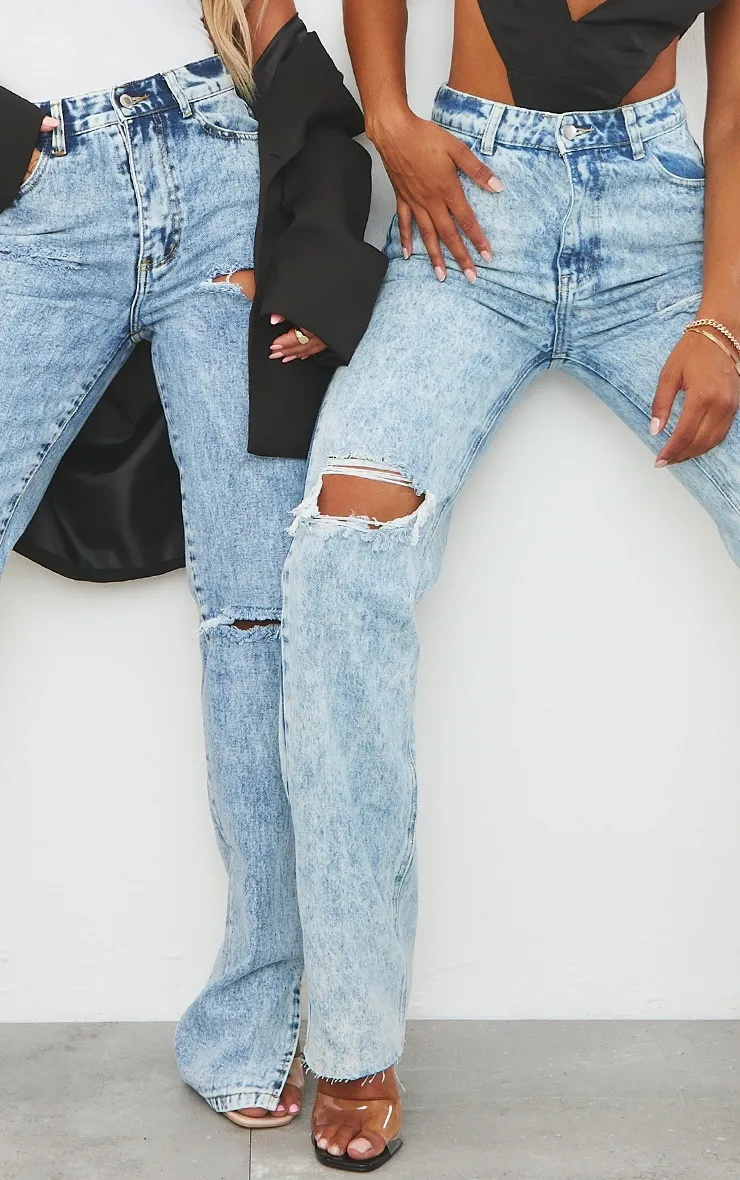 PRETTYLITTLETHING Acid Wash Ripped Long Leg Straight Jeans sold by Pretty Little Thing product image thumbnail 4