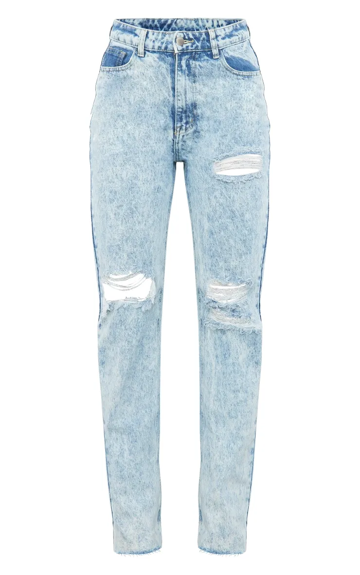 PRETTYLITTLETHING Acid Wash Ripped Long Leg Straight Jeans sold by Pretty Little Thing product image thumbnail 5