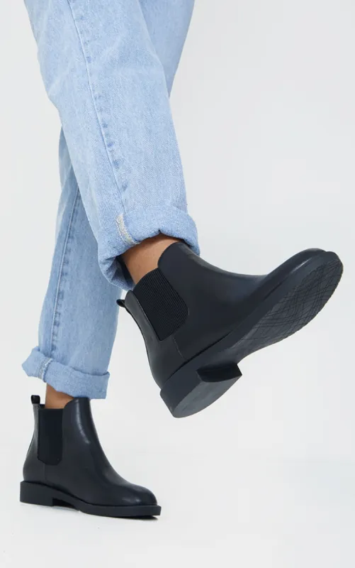 Black Faux Leather Basic Chelsea Ankle Boots sold by Pretty Little Thing