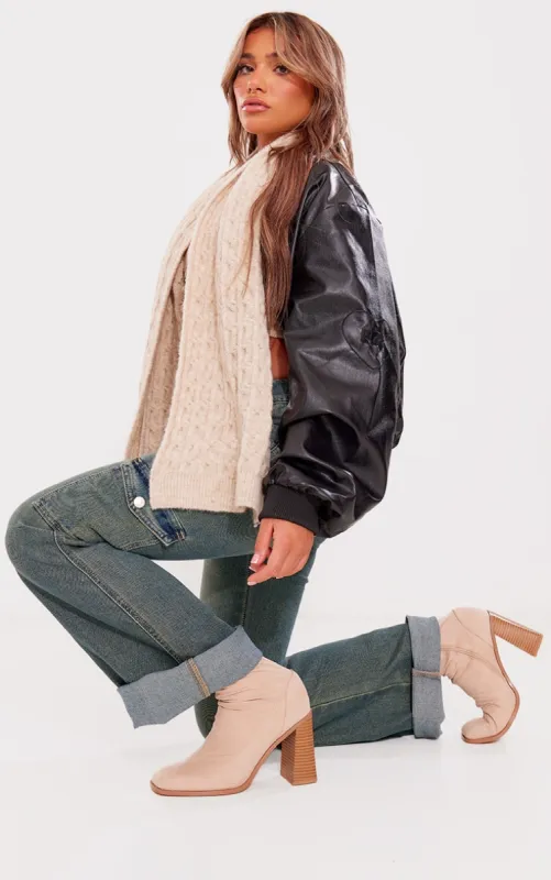 Sand Wide Fit Faux Suede Block Heeled Sock Ankle Boots sold by Pretty Little Thing