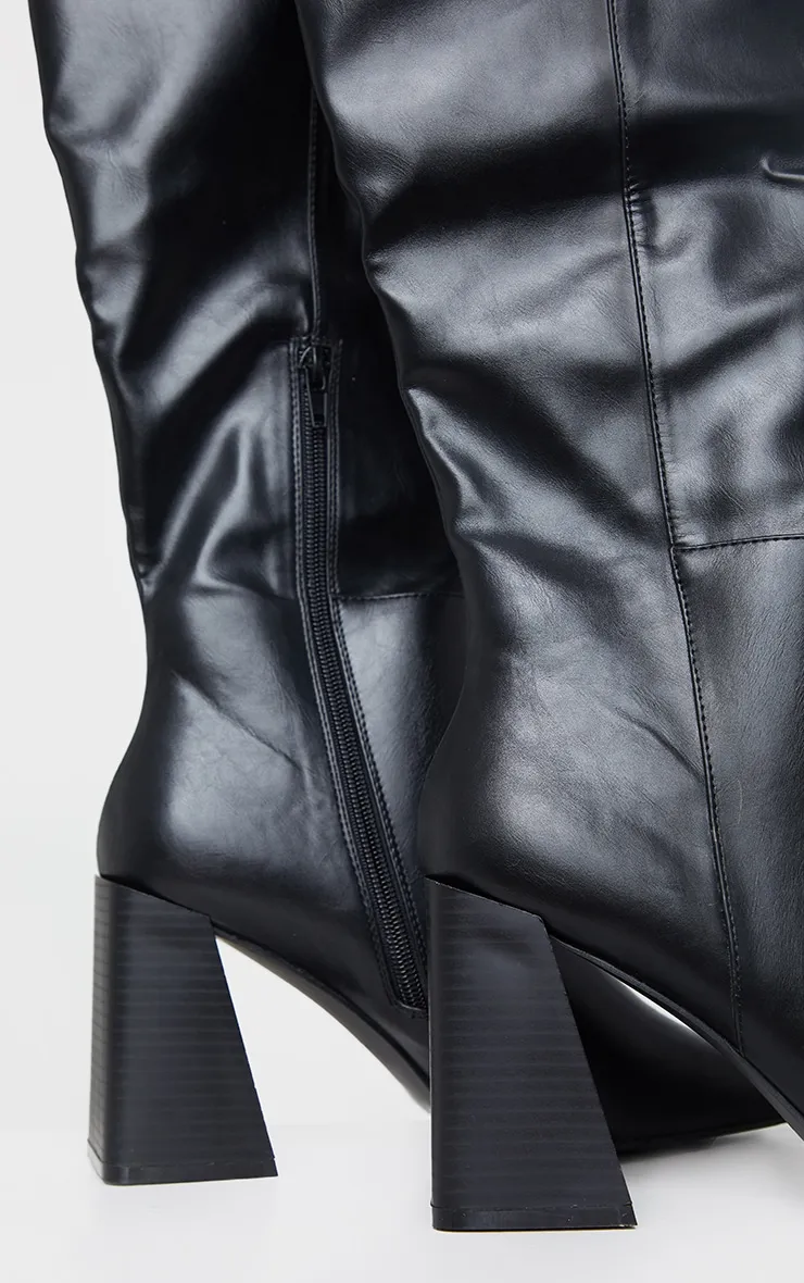 Black PU Flare Block Heel Square Toe Knee High Boots sold by Pretty Little Thing product image thumbnail 3