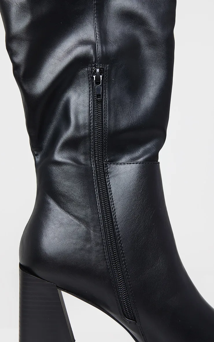 Black PU Flare Block Heel Square Toe Knee High Boots sold by Pretty Little Thing product image thumbnail 4