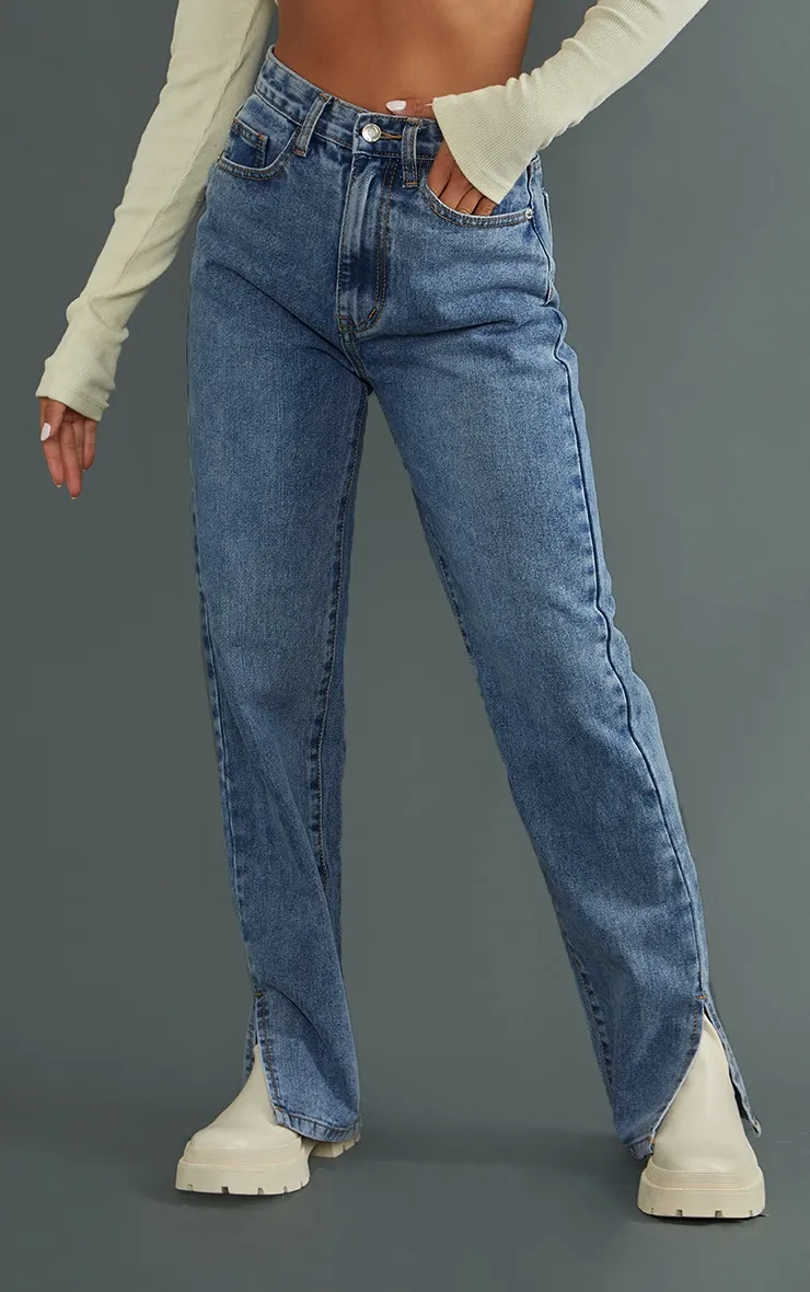 Petite Mid Blue Wash Split Hem Jeans sold by Pretty Little Thing product image thumbnail 2