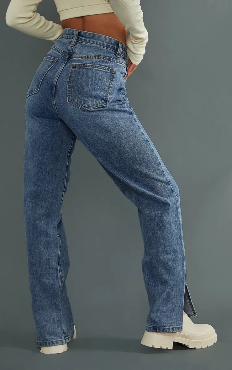 Petite Mid Blue Wash Split Hem Jeans sold by Pretty Little Thing product image thumbnail 3