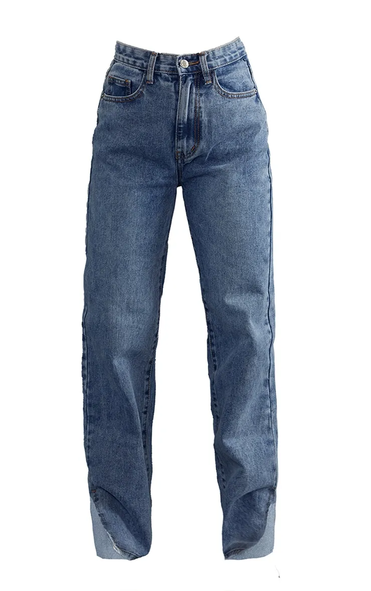 Petite Mid Blue Wash Split Hem Jeans sold by Pretty Little Thing product image thumbnail 5