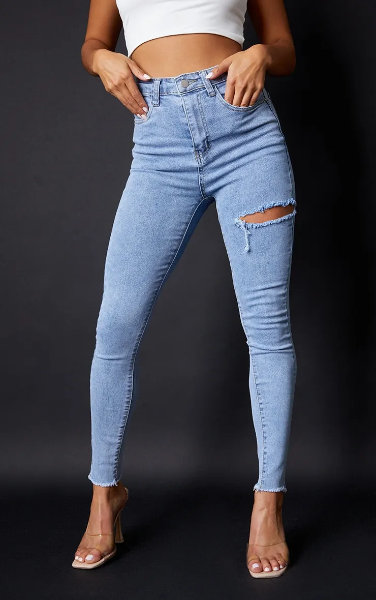 PRETTYLITTLETHING Petite Vintage Wash Thigh Rip Raw Hem 5 Pocket Skinny Jeans sold by Pretty Little Thing product image thumbnail 2