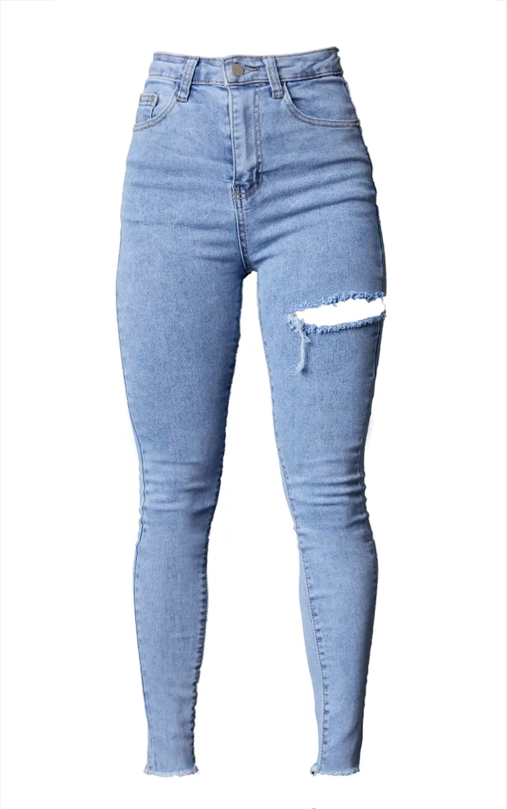 PRETTYLITTLETHING Petite Vintage Wash Thigh Rip Raw Hem 5 Pocket Skinny Jeans sold by Pretty Little Thing product image thumbnail 5
