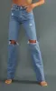 PRETTYLITTLETHING Tall Mid Blue Wash Ripped Long Leg Mid Rise Straight Jeans sold by Pretty Little Thing