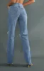 PRETTYLITTLETHING Tall Mid Blue Wash Ripped Long Leg Mid Rise Straight Jeans sold by Pretty Little Thing