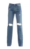 PRETTYLITTLETHING Tall Mid Blue Wash Ripped Long Leg Mid Rise Straight Jeans sold by Pretty Little Thing