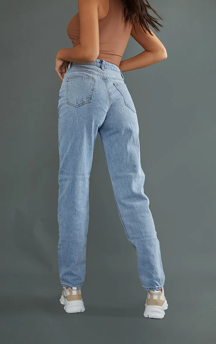 PRETTYLITTLETHING Tall Light Blue Wash Thigh Ripped High Waist Mom Jeans sold by Pretty Little Thing product image thumbnail 3