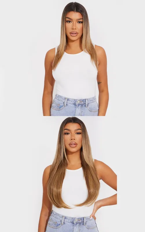 LullaBellz Super Thick 22'5 Piece Straight Clip In Hair Extensions Mellow Brown sold by Pretty Little Thing
