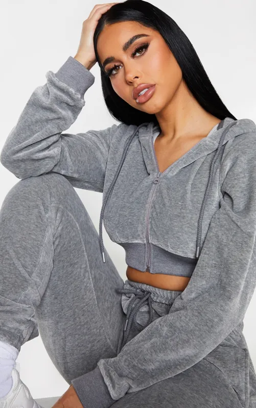 PRETTYLITTLETHING Shape Grey Velour Crop Sweatshirt made by Pretty Little Thing