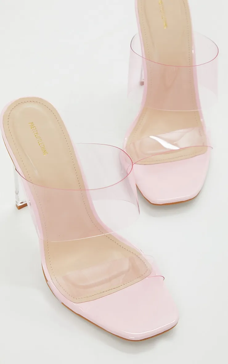 Pink Wide Fit Tinted Clear Twin Strap Mule Heels sold by Pretty Little Thing product image thumbnail 4