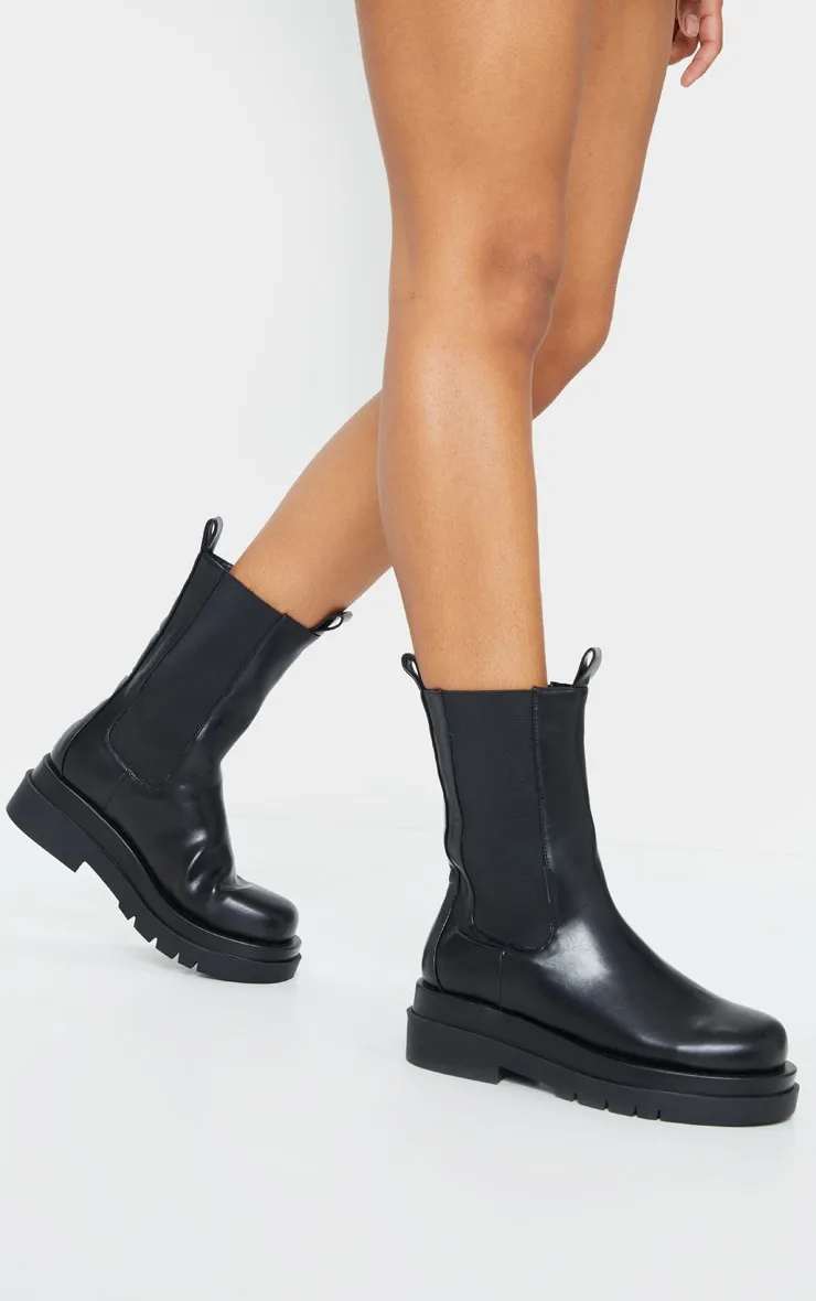 Black Calf High Chunky Chelsea Boot sold by Pretty Little Thing product image thumbnail 2