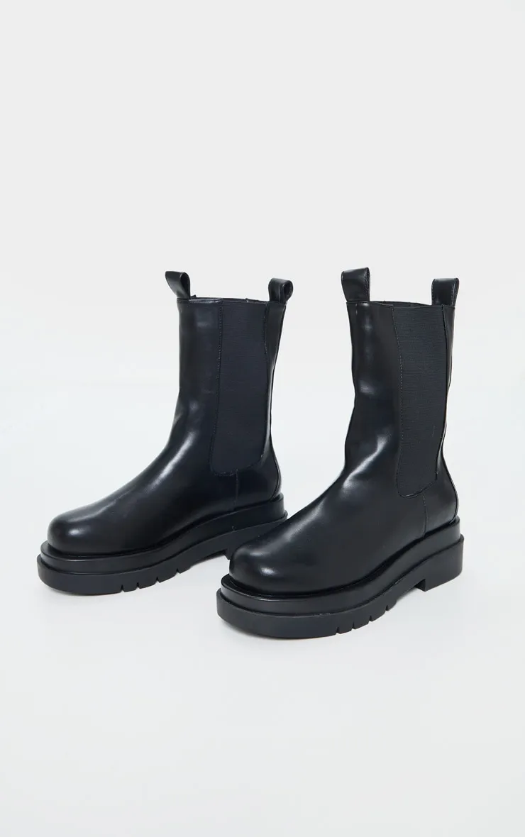 Black Calf High Chunky Chelsea Boot sold by Pretty Little Thing product image thumbnail 3