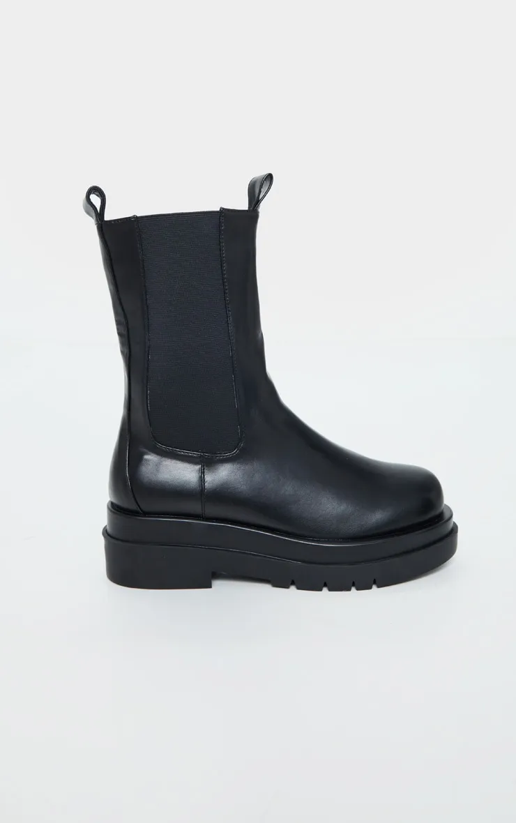 Black Calf High Chunky Chelsea Boot sold by Pretty Little Thing product image thumbnail 5