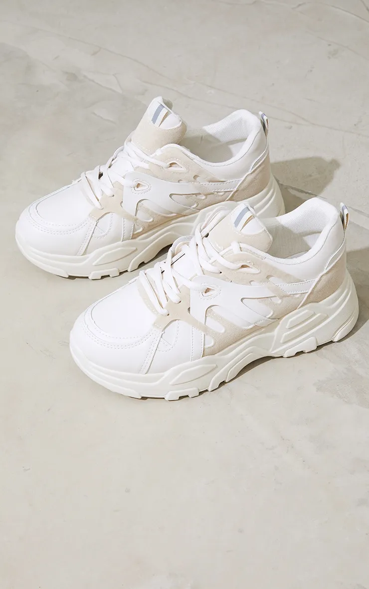 Stone Chunky Panelled Trainers sold by Pretty Little Thing