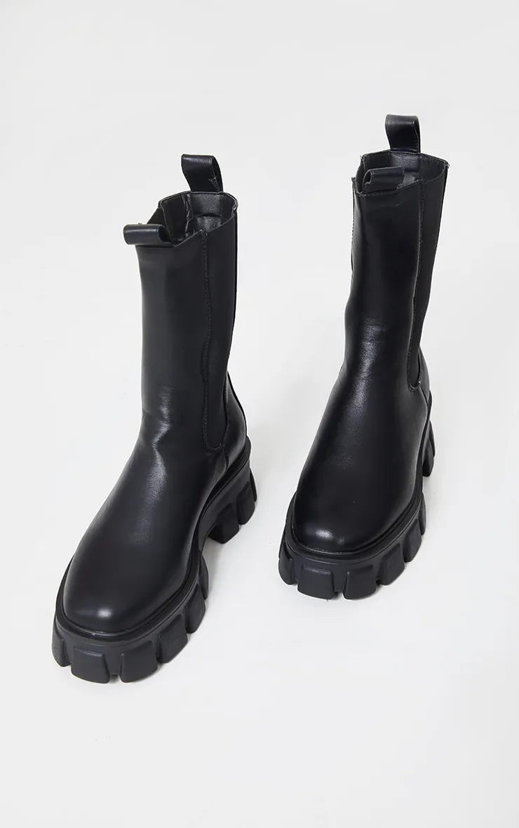 Black Extreme Chunky Sole Calf High Chelsea Boots sold by Pretty Little Thing product image thumbnail 3