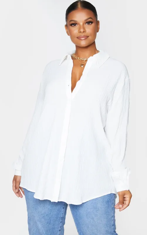 Plus White Textured Oversized Shirt sold by Pretty Little Thing