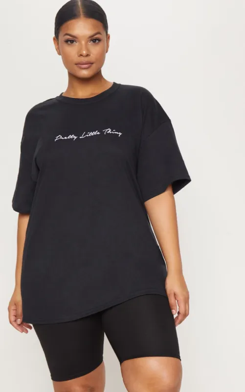 PRETTYLITTLETHING Plus Black Slogan Front T-Shirt sold by Pretty Little Thing