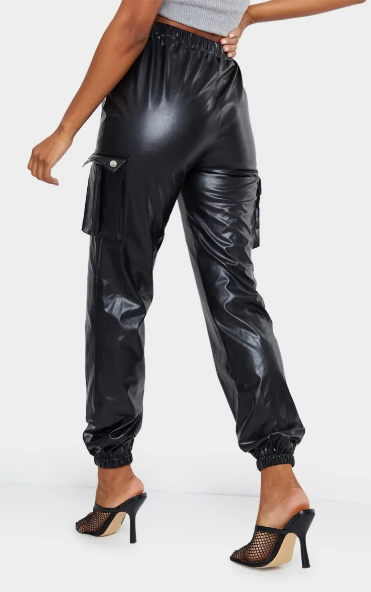 Black Faux Leather Cargo Trousers sold by Pretty Little Thing product image thumbnail 3