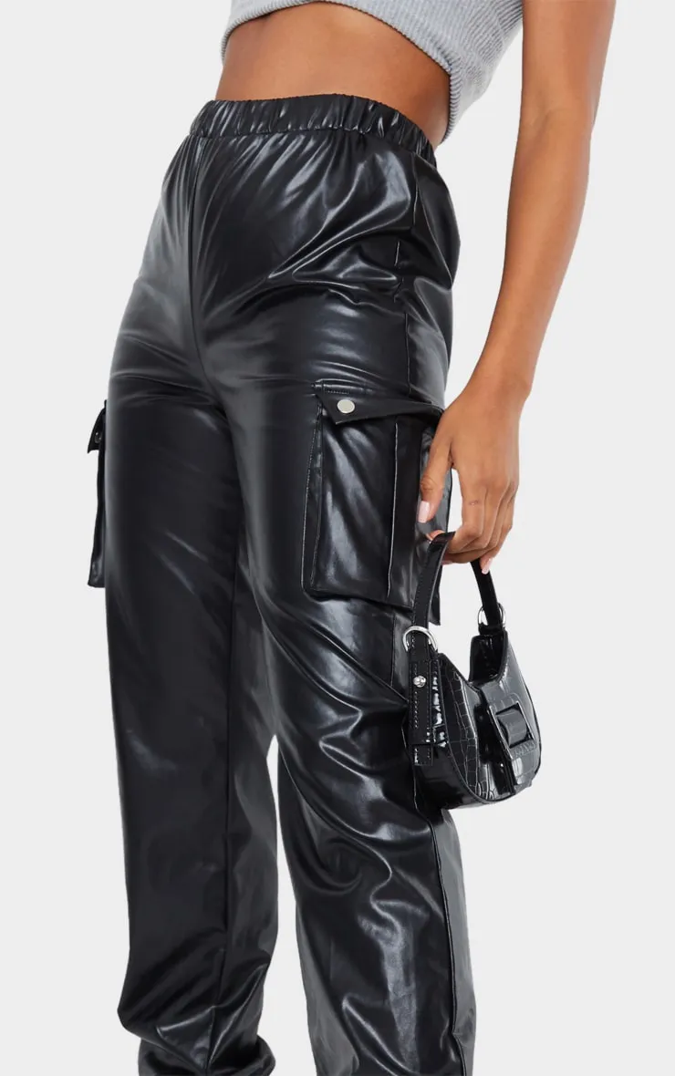 Black Faux Leather Cargo Trousers sold by Pretty Little Thing product image thumbnail 4