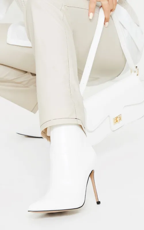 White Wide Fit Mid Heel Pointed Ankle Boots sold by Pretty Little Thing