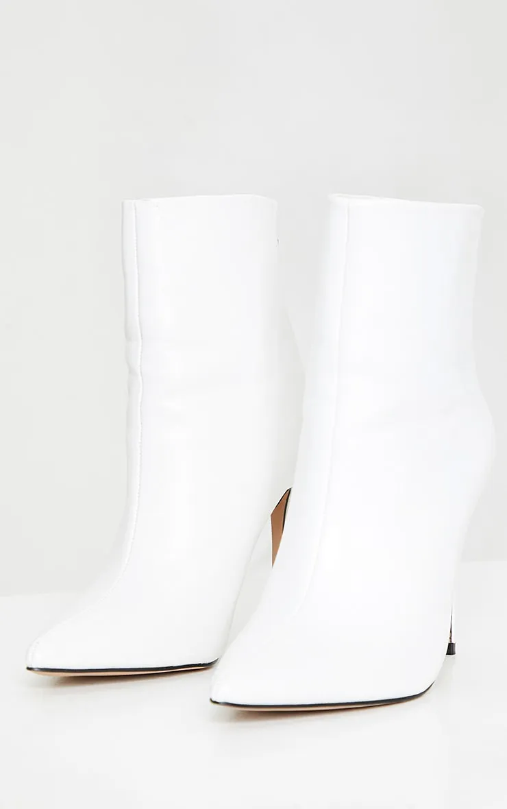White Wide Fit Mid Heel Pointed Ankle Boots sold by Pretty Little Thing product image thumbnail 3
