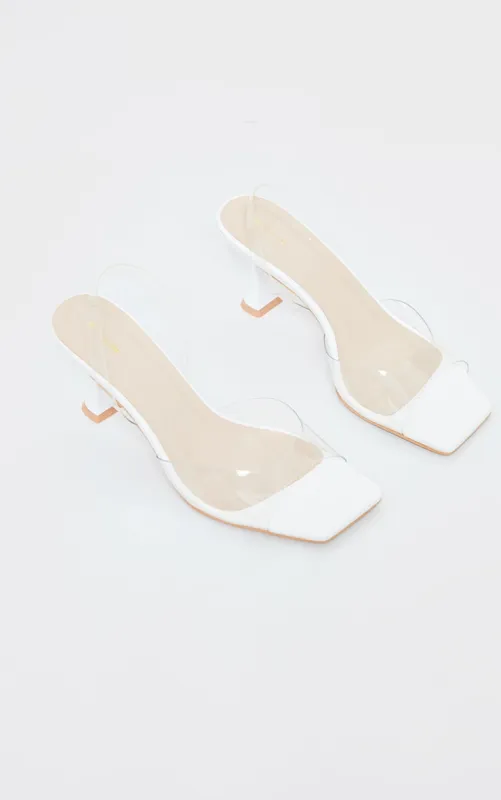 White Low Cake Stand Square Toe Clear Strap Slingback Heeled Sandals sold by Pretty Little Thing