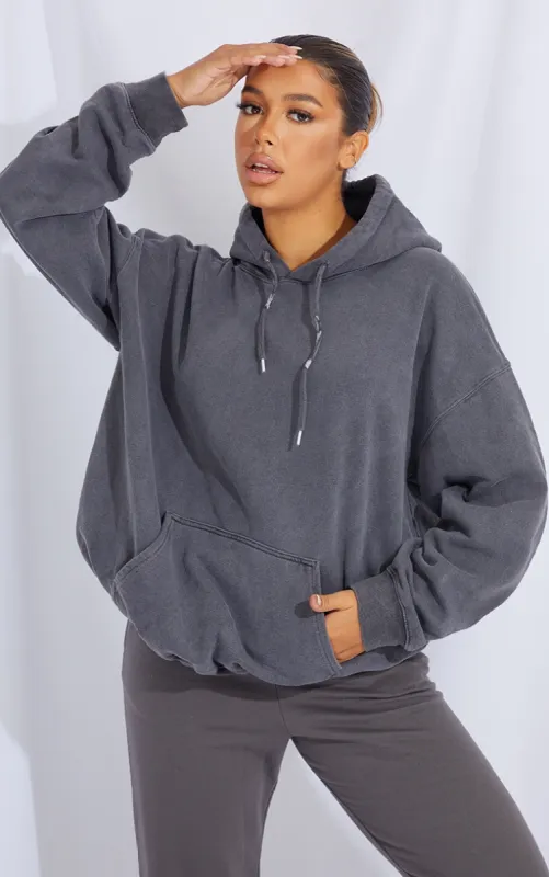 Charcoal Washed Oversized Hoodie sold by Pretty Little Thing