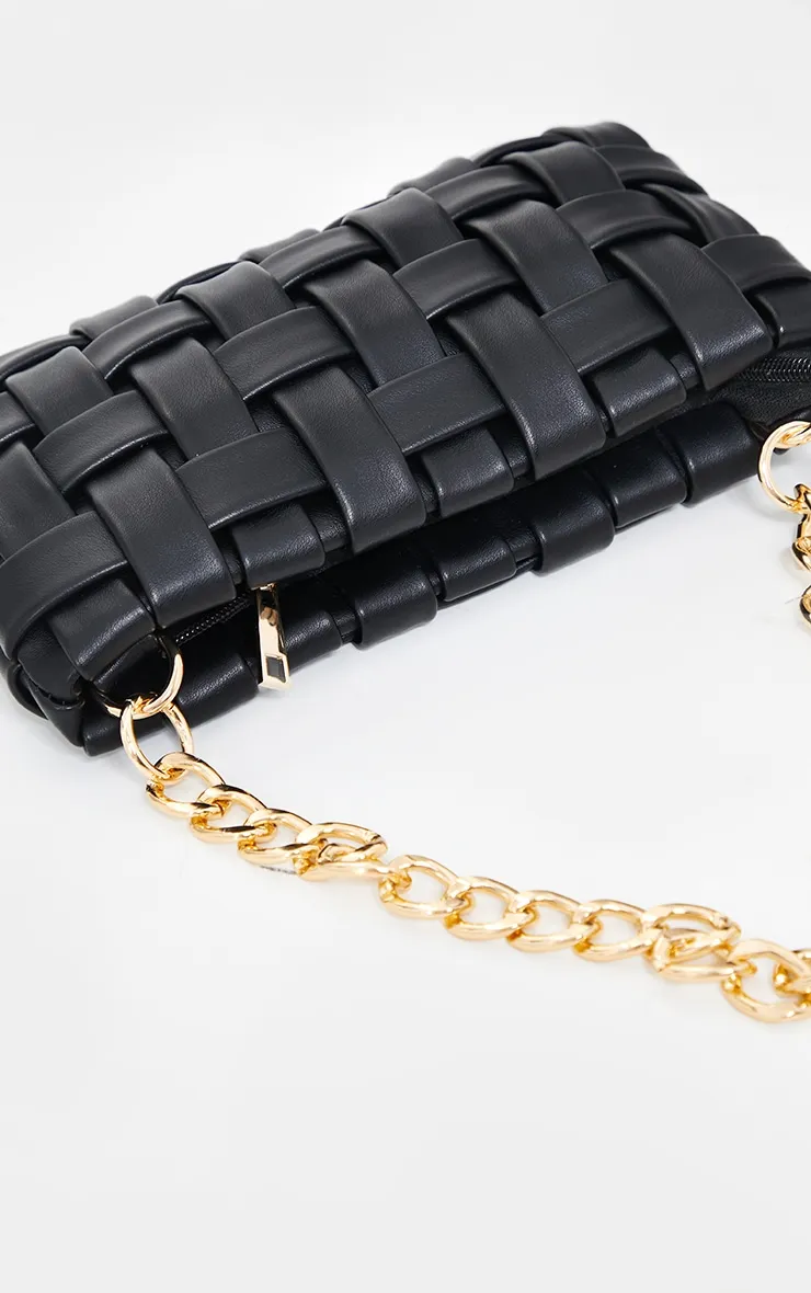 Black Oversized Weave With Gold Chain Shoulder Bag sold by Pretty Little Thing product image thumbnail 2