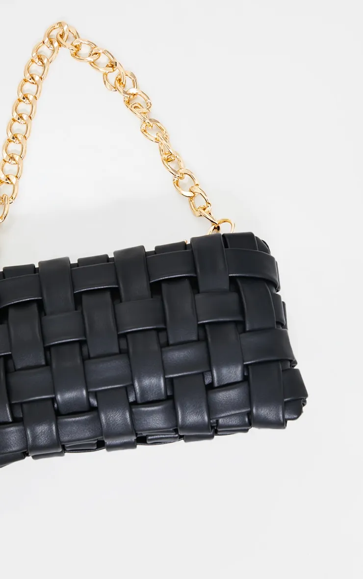 Black Oversized Weave With Gold Chain Shoulder Bag sold by Pretty Little Thing product image thumbnail 3