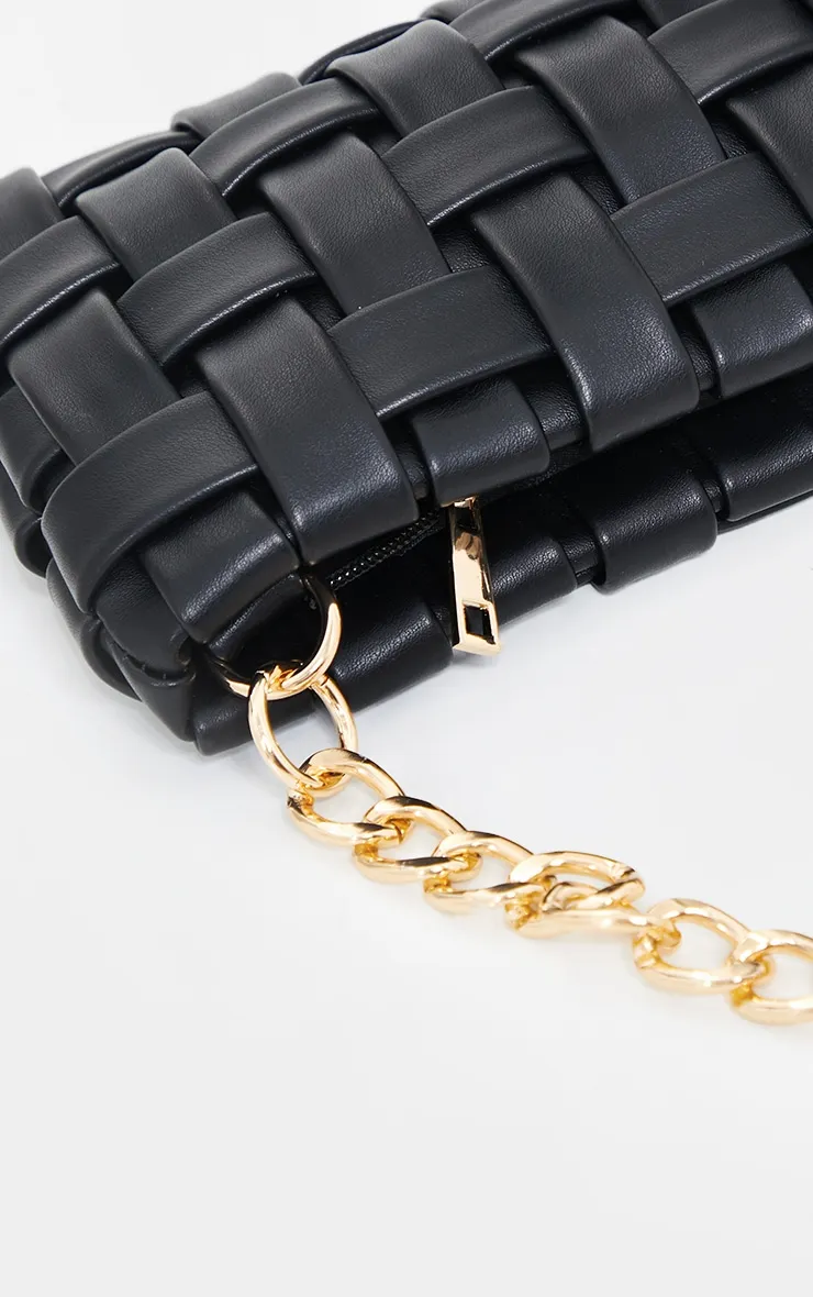 Black Oversized Weave With Gold Chain Shoulder Bag sold by Pretty Little Thing product image thumbnail 4