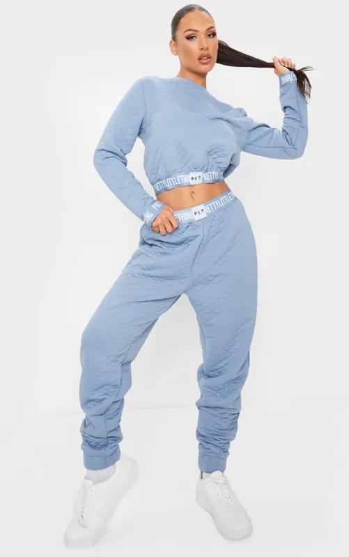 PRETTYLITTLETHING Blue Steel Tape Hem Waffle Joggers made by Pretty Little Thing