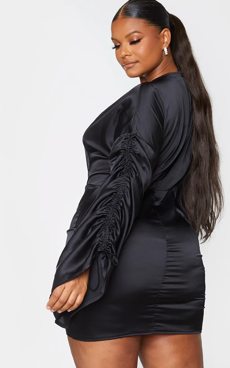 Plus Black Satin Plunge Ruched Front Dress sold by Pretty Little Thing product image thumbnail 2