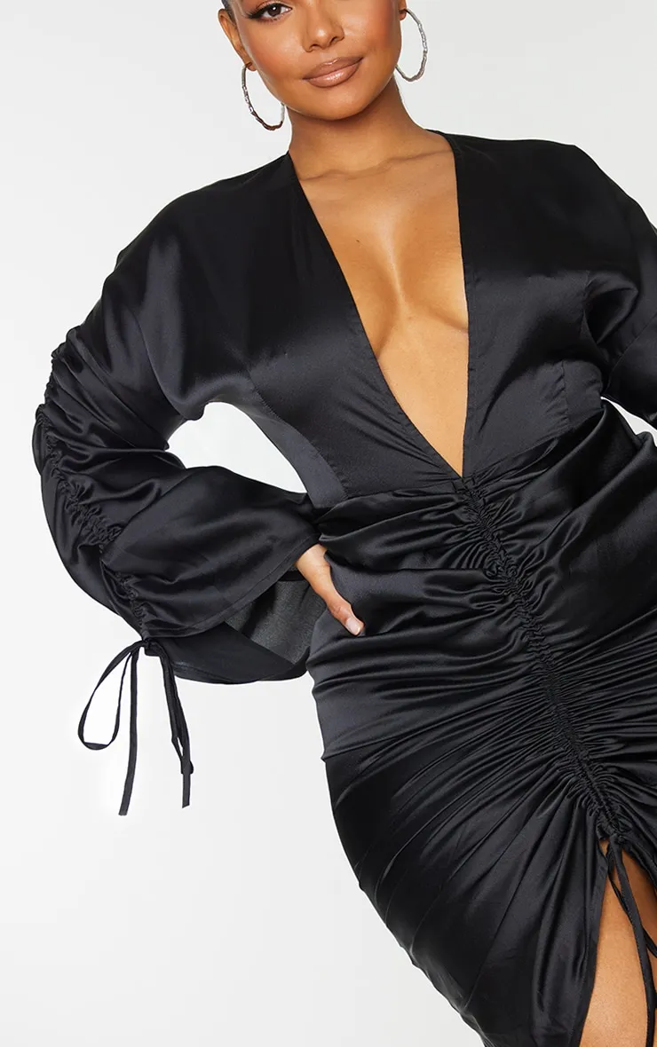 Plus Black Satin Plunge Ruched Front Dress sold by Pretty Little Thing product image thumbnail 5