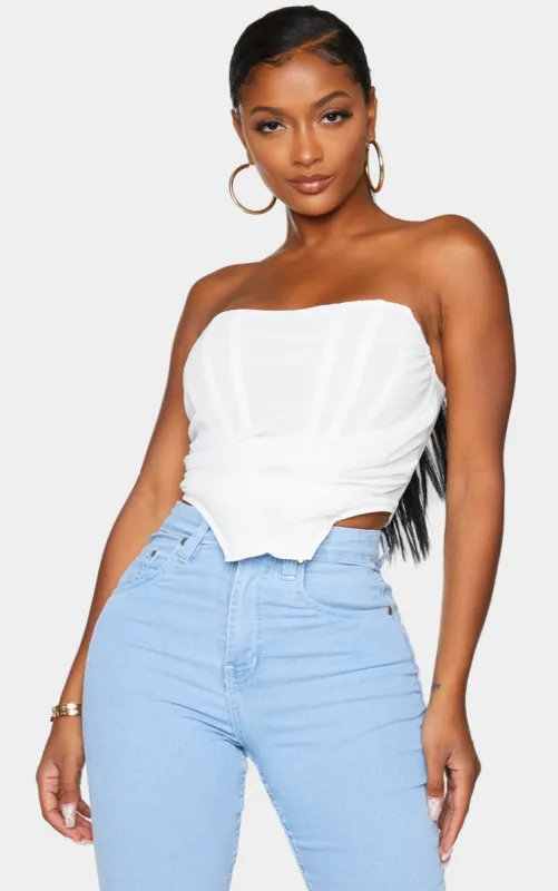 Shape White Chiffon Ruched Corset Crop Top sold by Pretty Little Thing