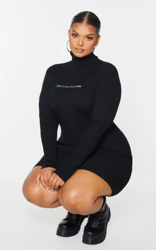 PRETTYLITTLETHING Plus Black Rib Knitted Bodycon Dress sold by Pretty Little Thing