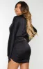 Black Satin Ruched Skirt Flared Sleeve Bodycon Dress sold by Pretty Little Thing