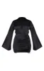 Black Satin Ruched Skirt Flared Sleeve Bodycon Dress sold by Pretty Little Thing