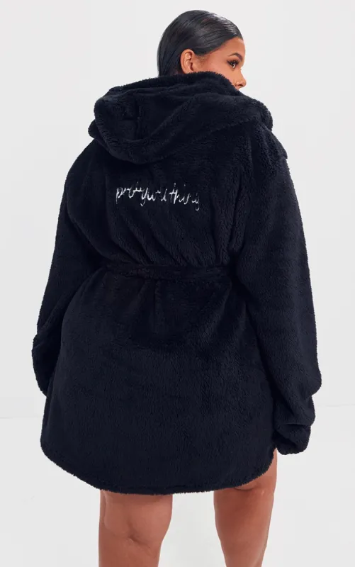 PRETTYLITTLETHING Plus Black Fluffy Dressing Gown sold by Pretty Little Thing