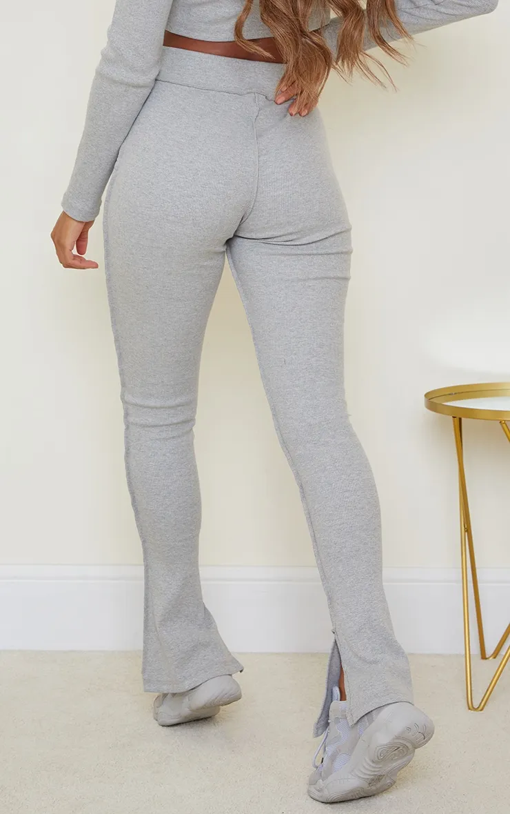Grey Structured Rib Stitch Detail Split Hem Flared Trousers sold by Pretty Little Thing product image thumbnail 3